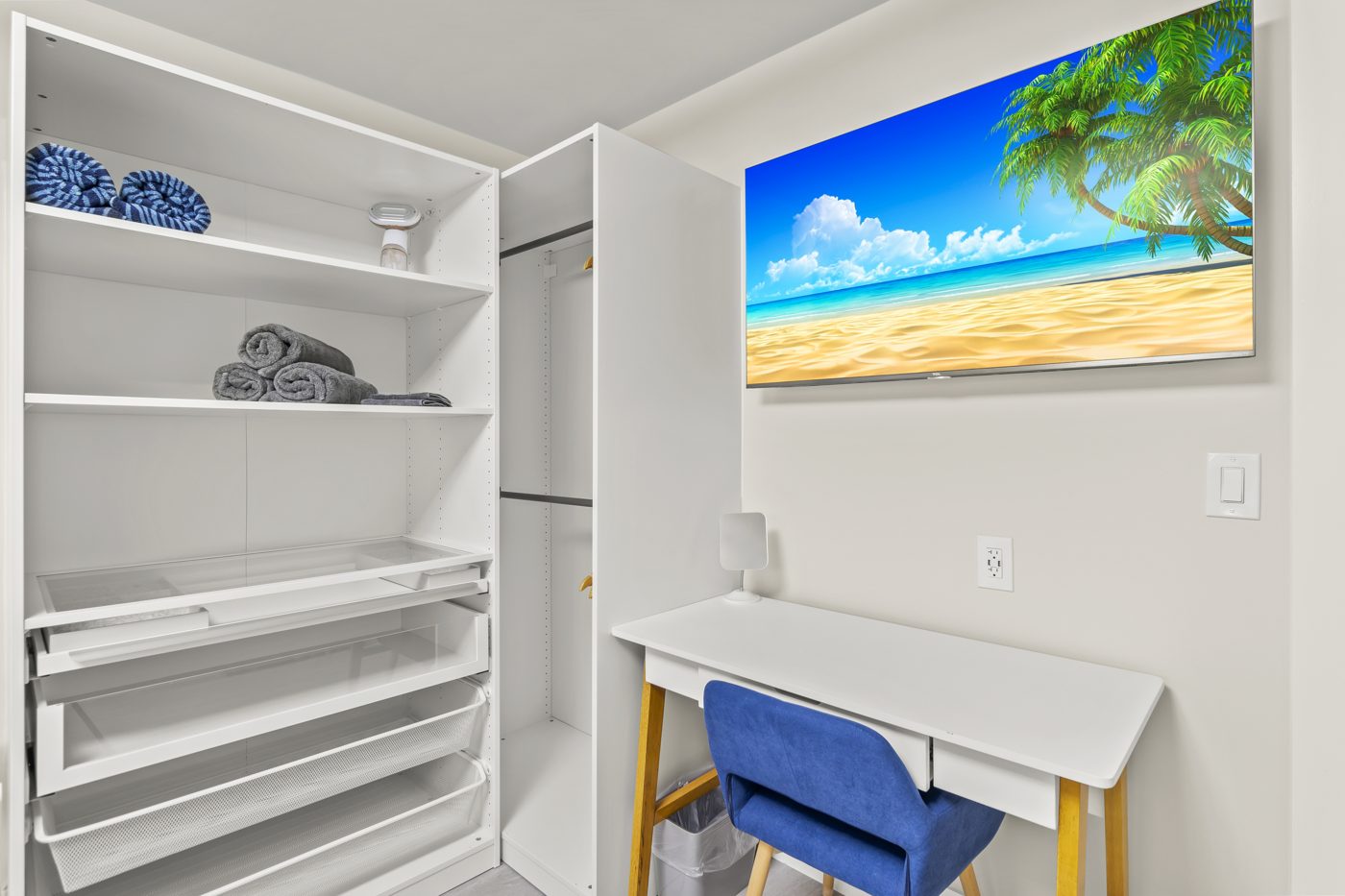 Closet built-ins and desk nook in a bedroom