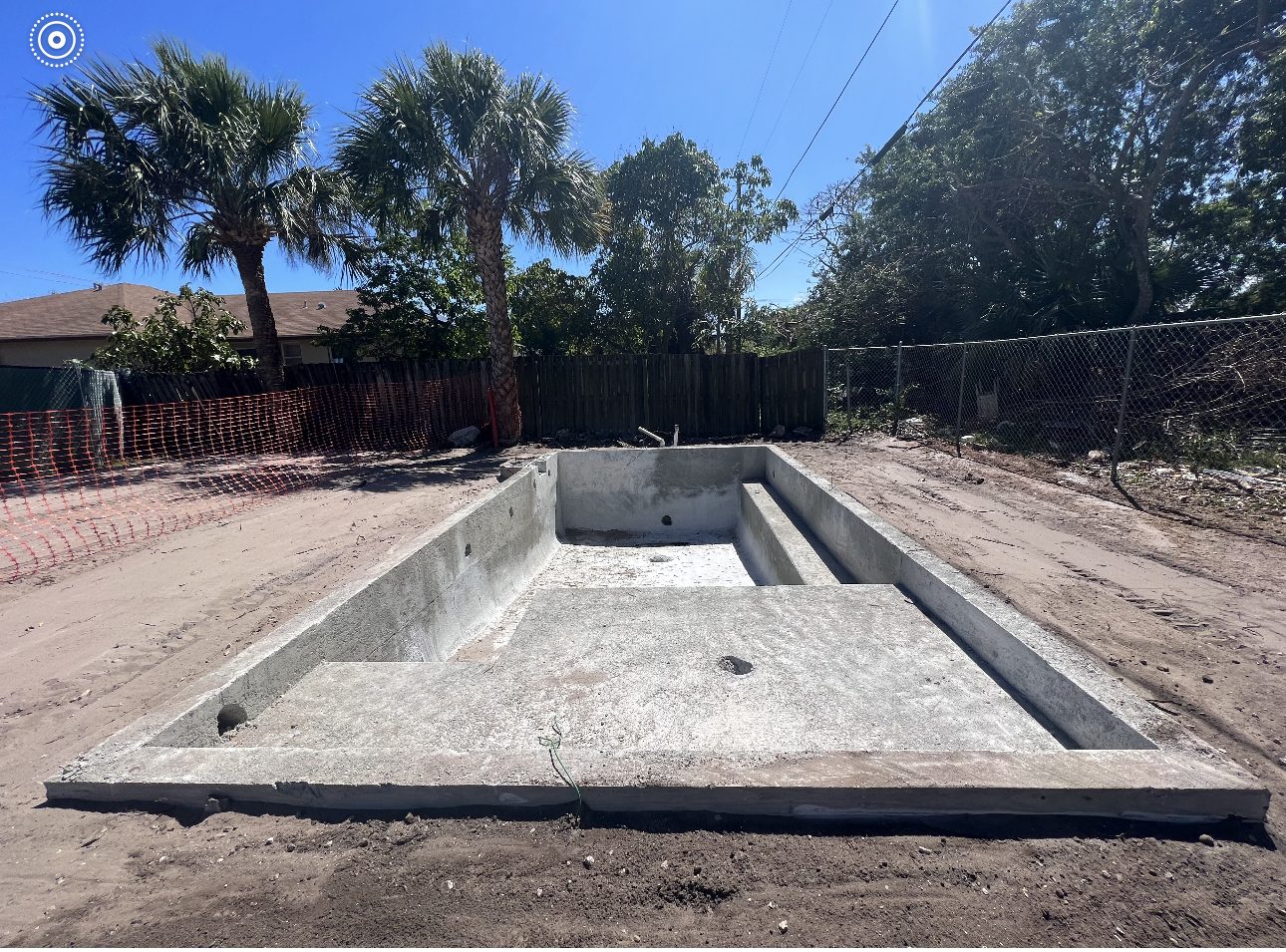 Pool shell with the bond beam complete, before deck and mural