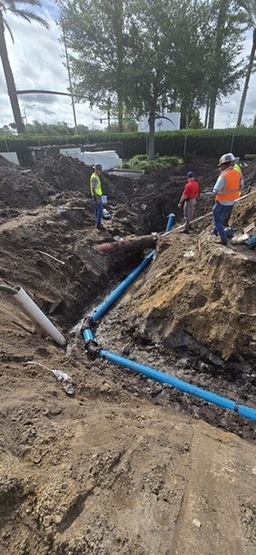 Underground utility mains in a deep trench at the Mall at Millenia
