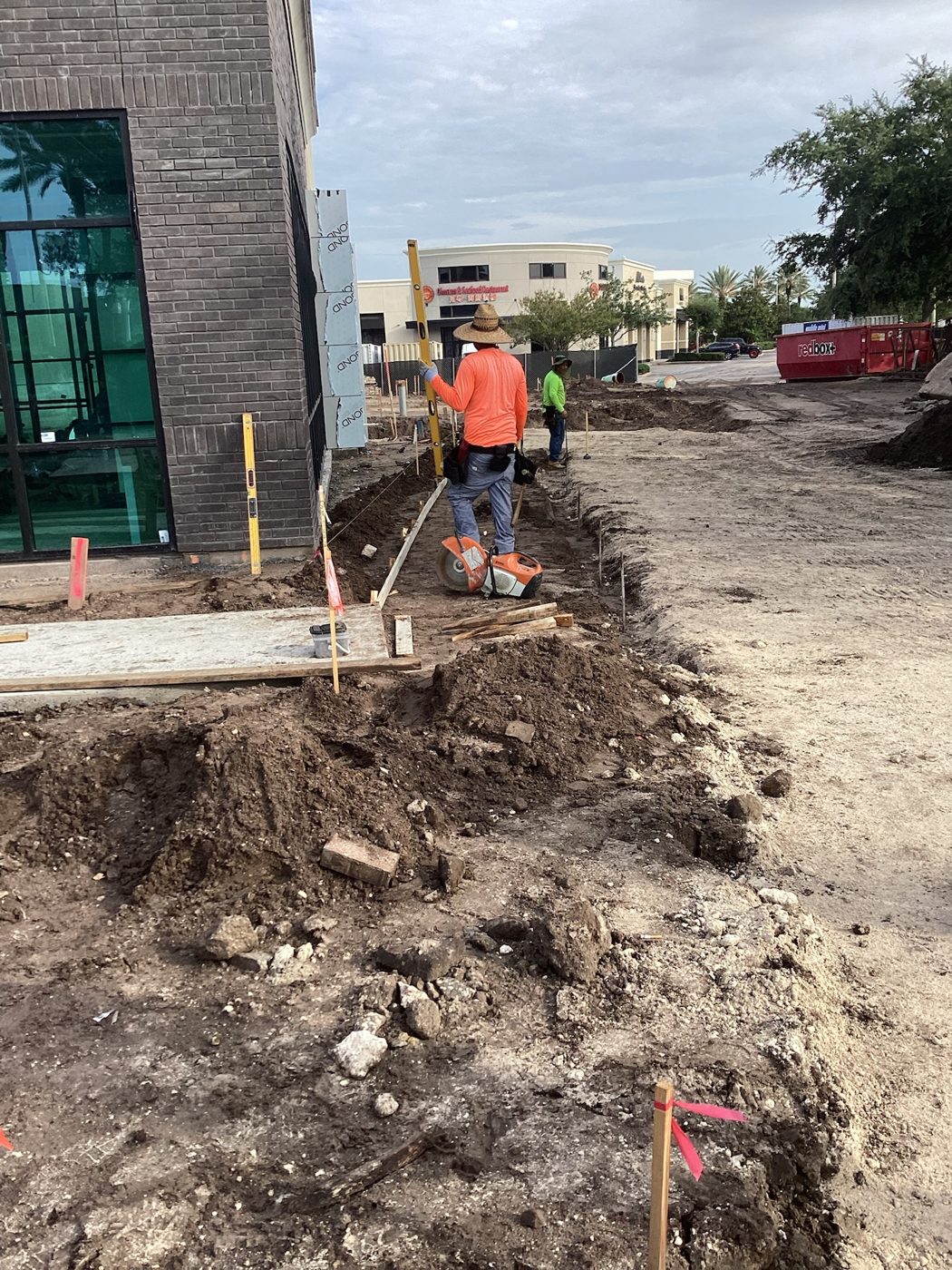 Concrete sidewalk pour in progress