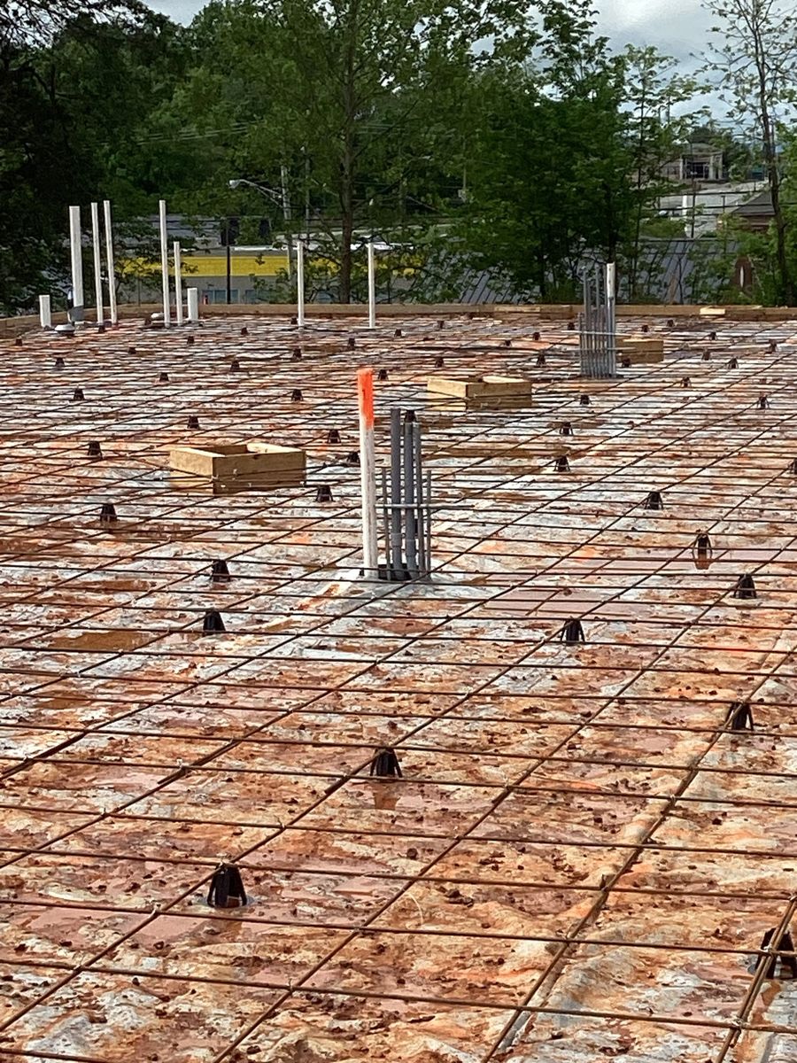 Slab rebar mat on chairs, ready for the pour