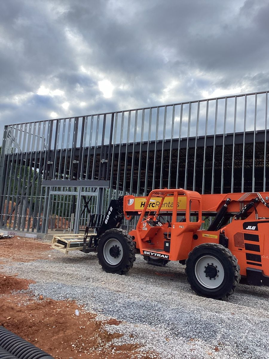 Telehandler parked at the exterior stud walls