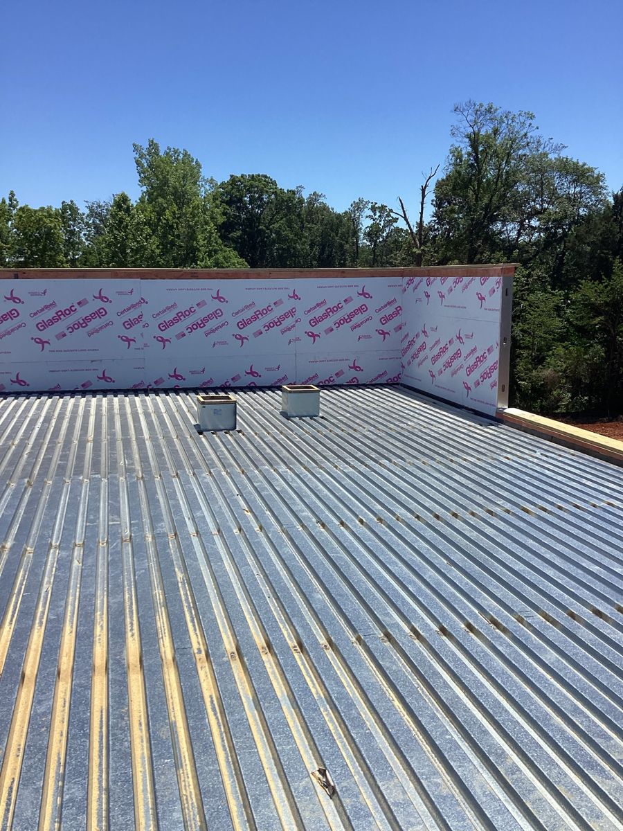 Metal roof deck seen from above