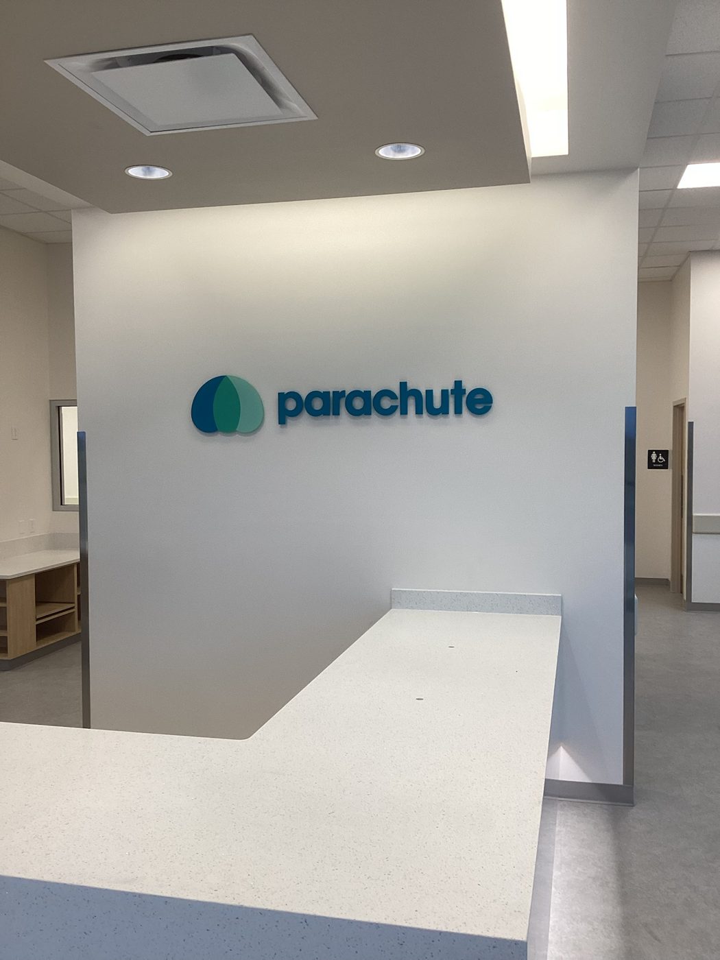 Finished reception with Parachute branding