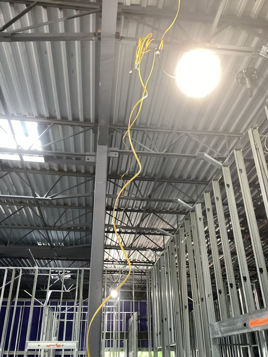 Interior framing under temporary work lights