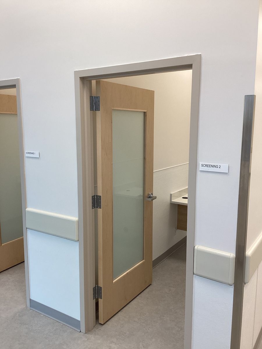 Screening rooms with glass-lite doors and wall protection